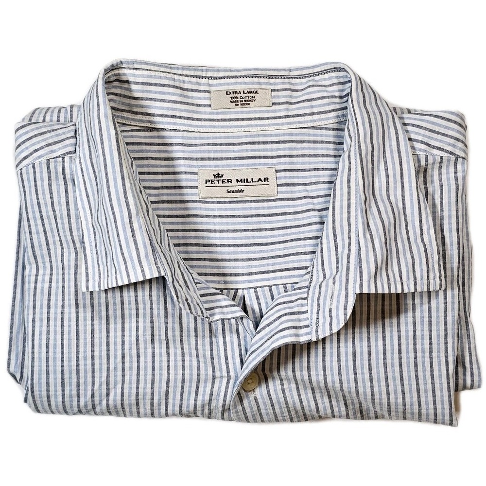 Peter Millar Seaside Finish Long Sleeve Striped Button Up Shirt Sz XL